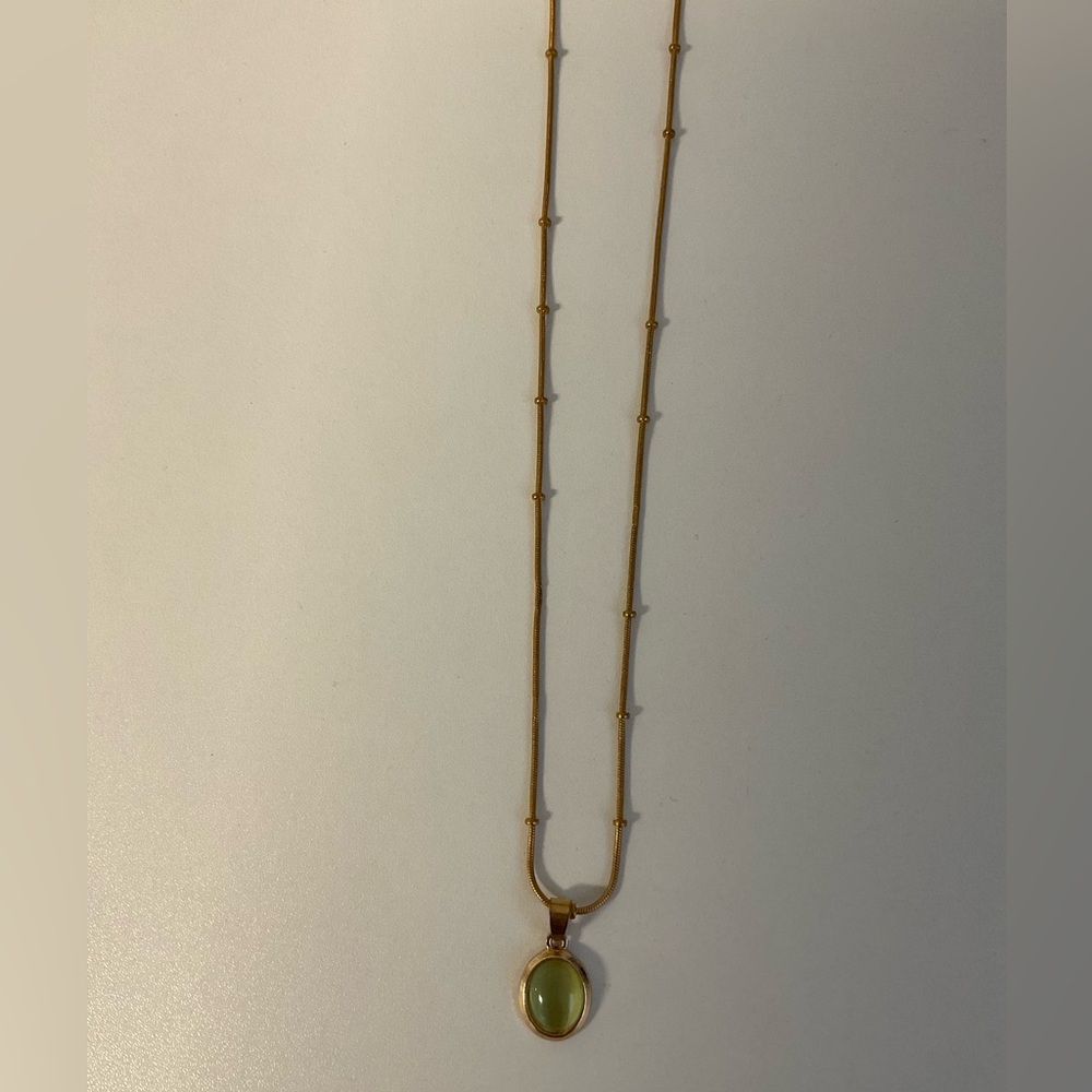 Gold-Tone Necklace with Green Gem Pendant